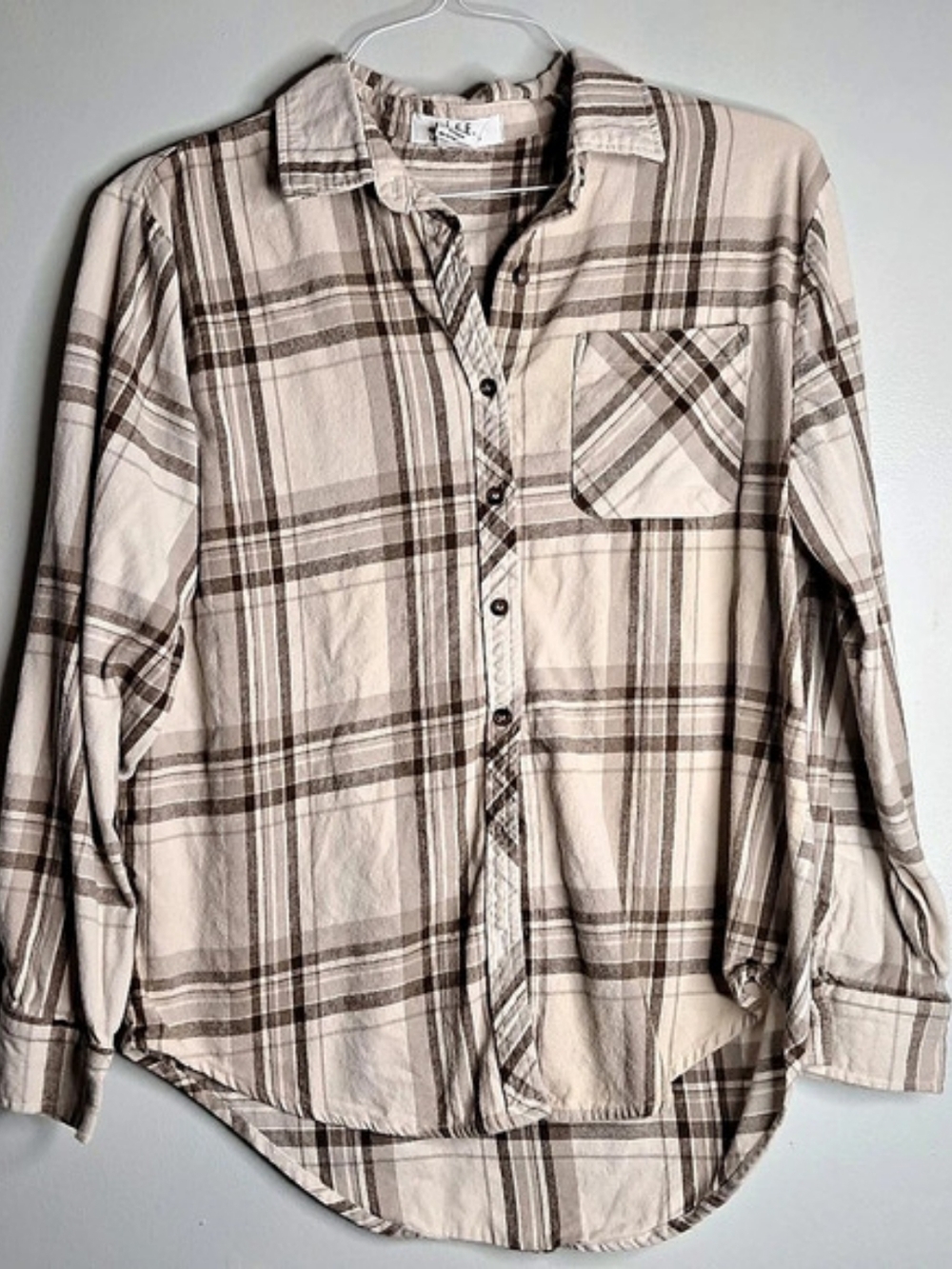 L.I.F.E. Plaid Cotton Button Down in Beige & Brown